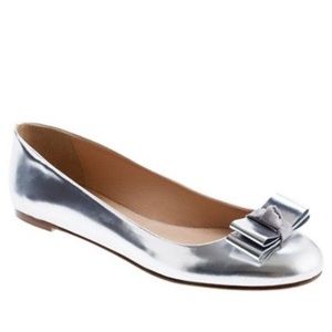 J.Crew Maddie Bow flats Metallic Silver 🎀